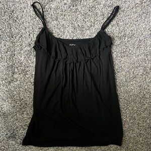 LOFT black spaghetti strap tank top with ruffle detail across neckline